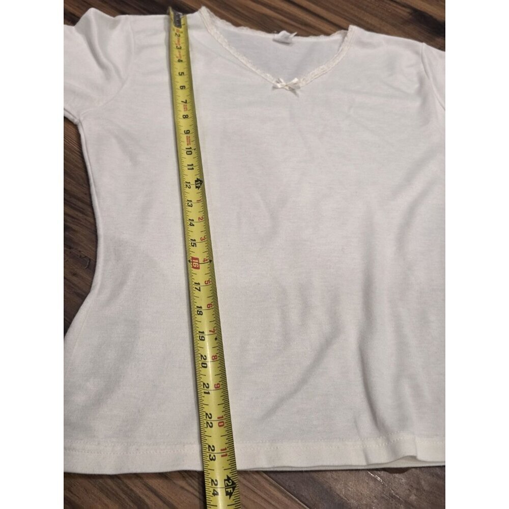 Vtg Snugglez Cotton Undershirt Lace Trim Bracelet Sleeve Sleep Top M layering - Picture 6 of 10